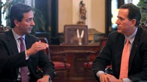 Puerto Rico Governor Luis Fortuño meets with GOP Candidate Rick Santorum (Courtesy: AP/Dennis M. Rivera Pichardo)